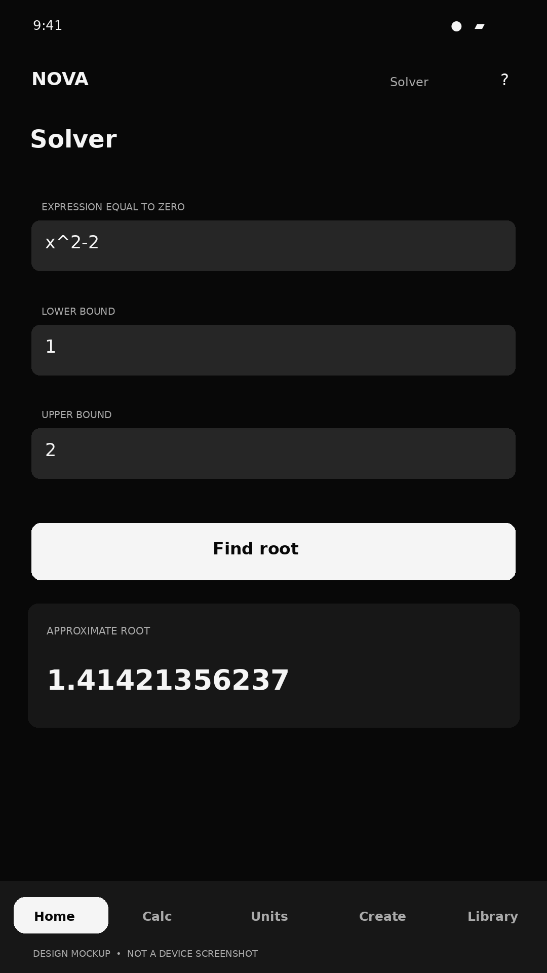 Numerical formula solver concept with input and result