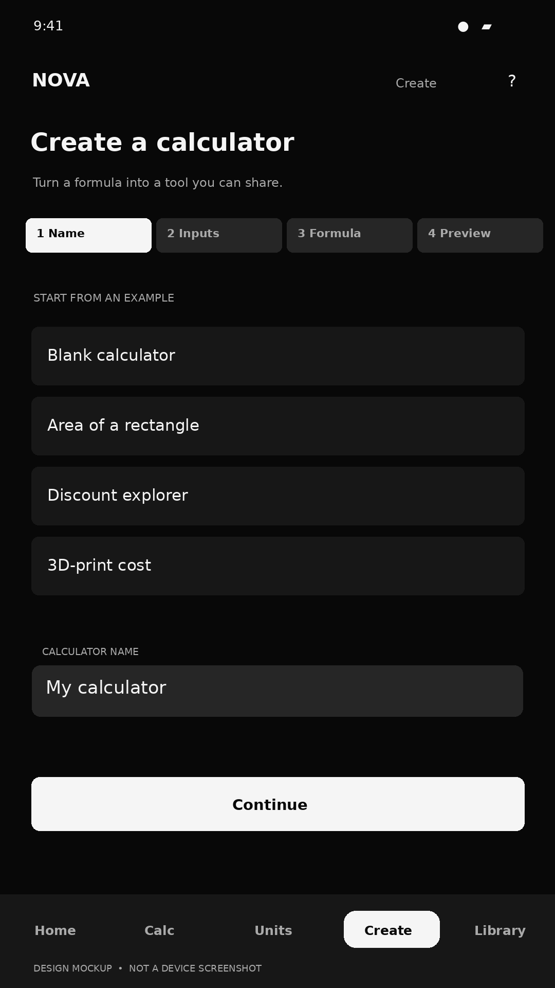 NOVA builder screen concept